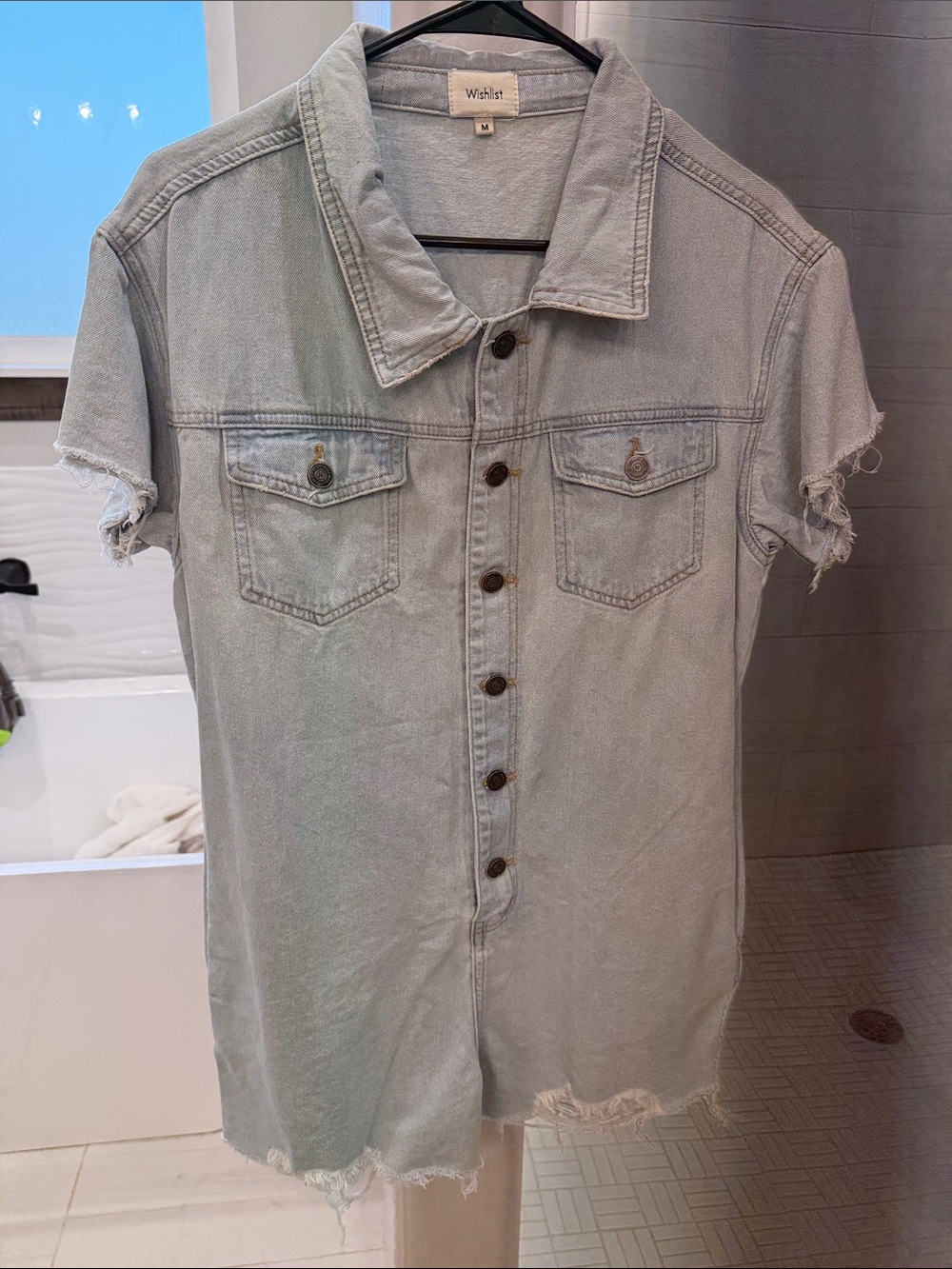 Wishlist Short-Sleeve Light Denim Button-Up Romper
